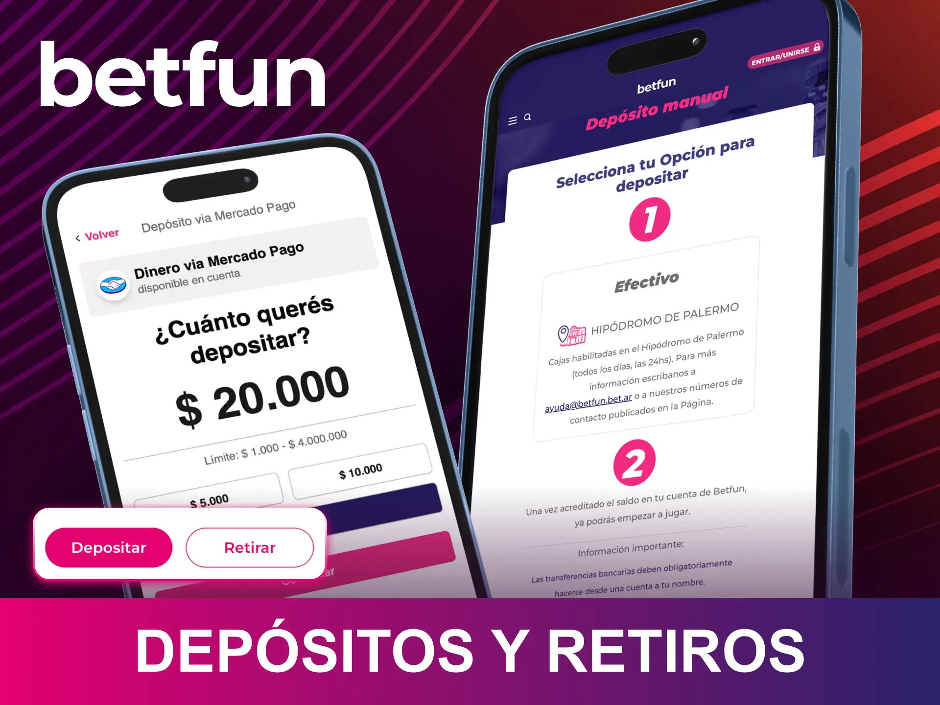 Realiza depósitos y cobros rápidos mediante los pagos integrados en la app Betfun.