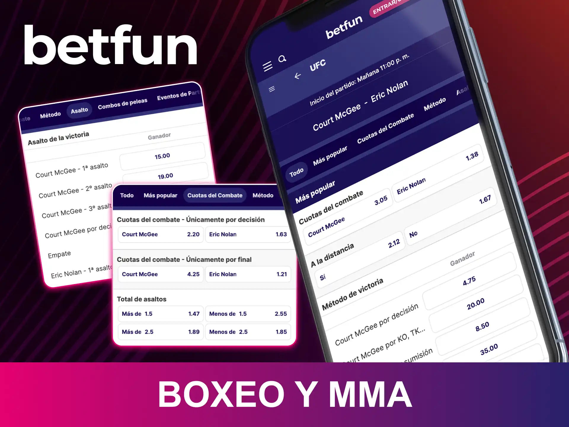 Siente la adrenalina del combate apostando en boxeo y MMA en la app Betfun.