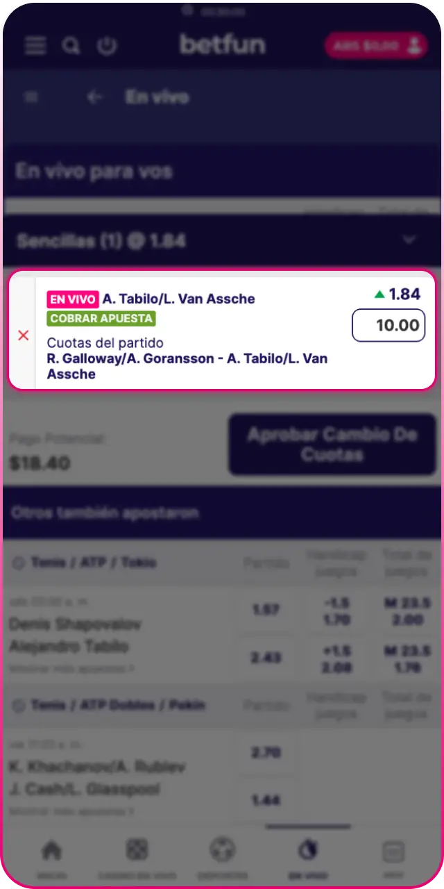 Empezá a apostar a tus deportes y juegos preferidos en la app Betfun desde tu iPhone o iPad.