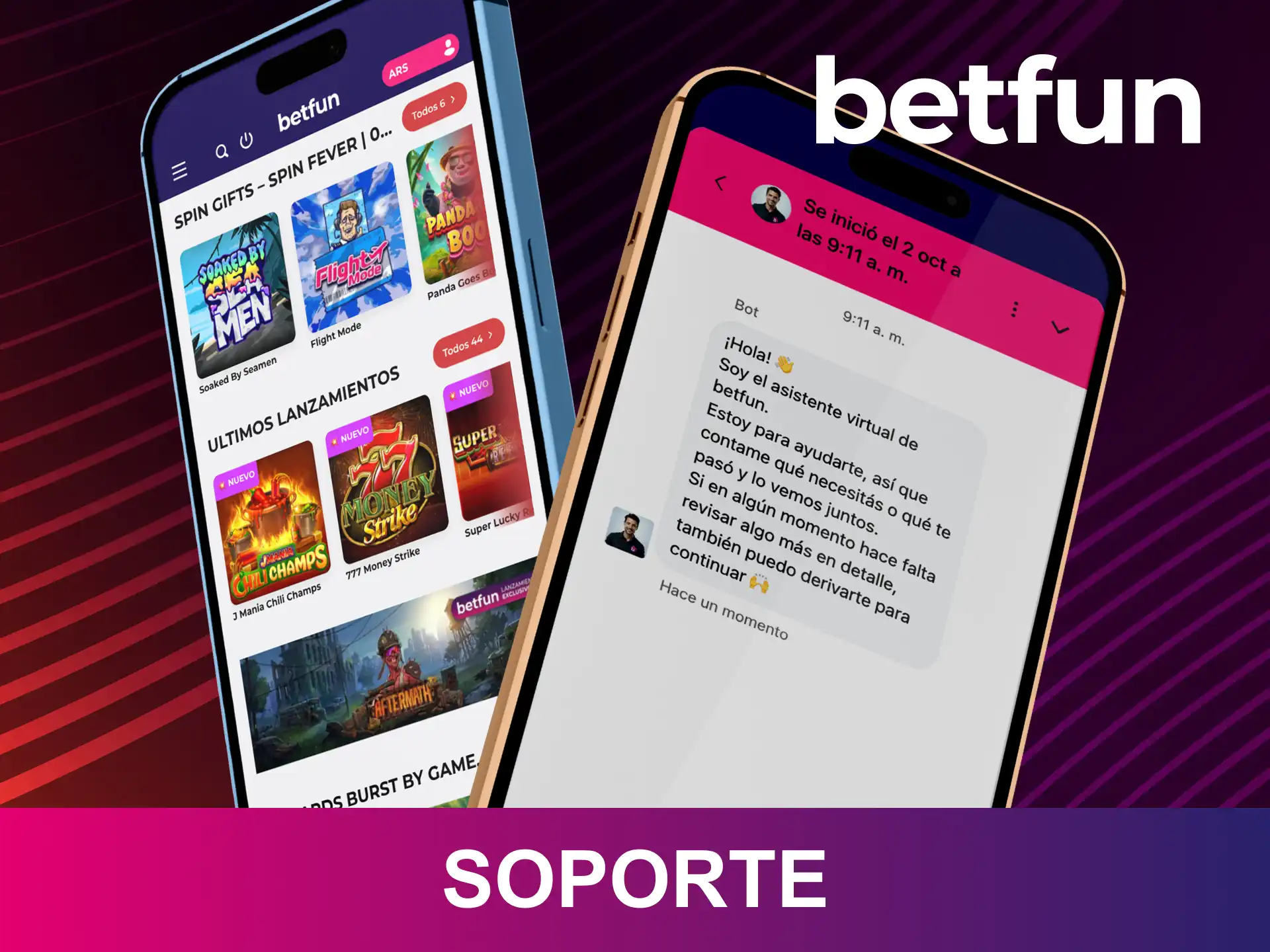 Contacta al servicio de soporte al jugador directamente desde la app Betfun.