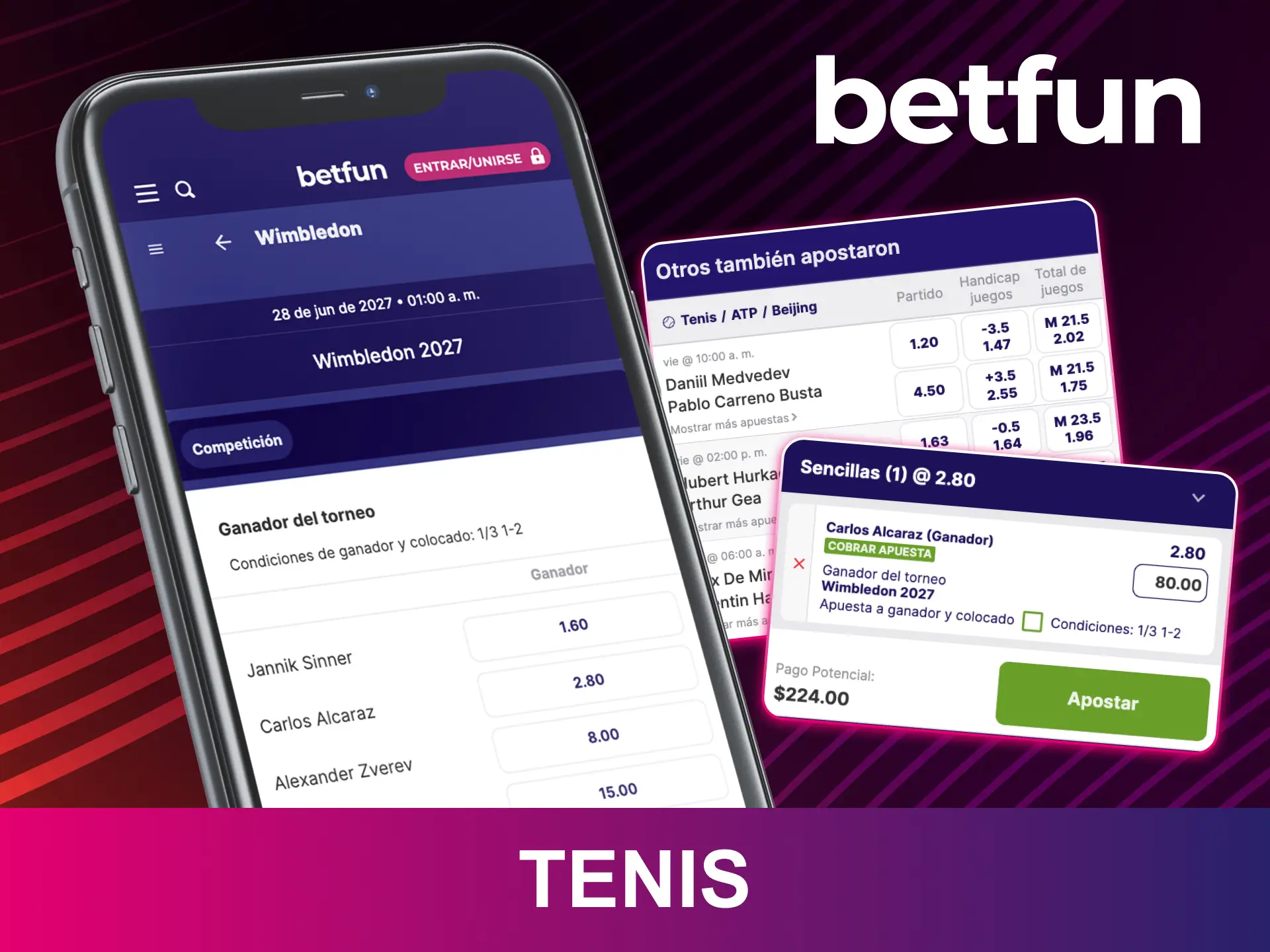Encuentra excelentes mercados para apostar en tenis desde la app Betfun.