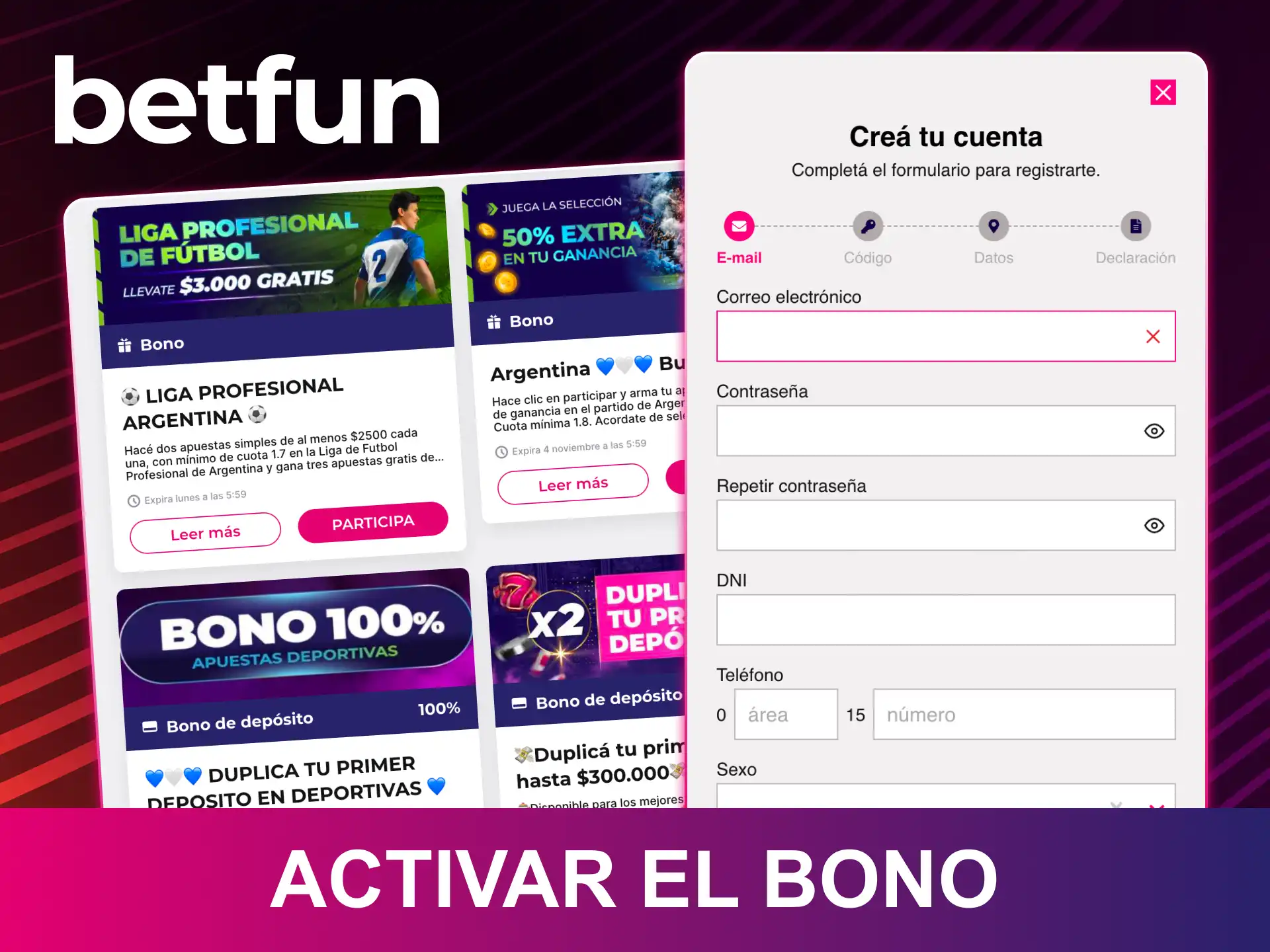 Completa estos pasos para activar el bono Betfun fácilmente en la plataforma.